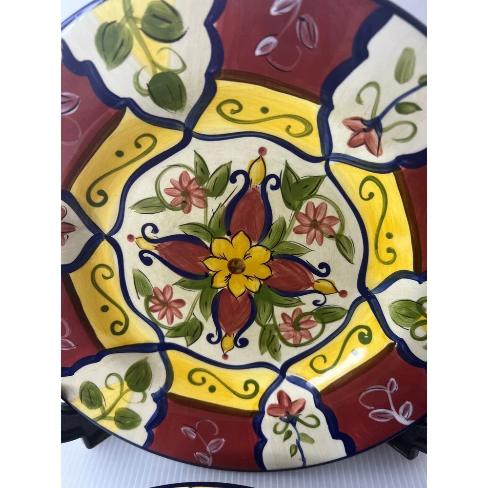 Pier‎ 1 Vallarta Handpainted Earthenware Plates Set of 2 Floral Salad Plates